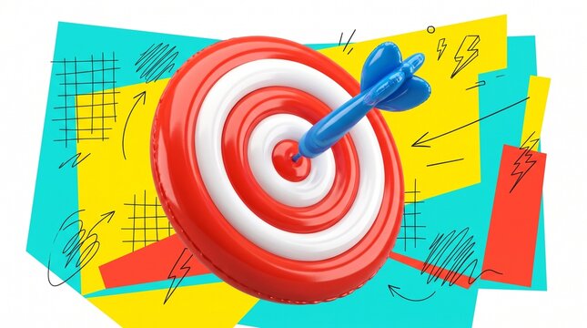 colorful abstract target with dart surrounded by geometric patterns and doodles