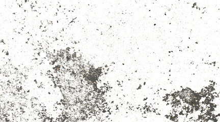 Fototapeta premium Distressed rough grunge texture overlay background with dark dirt spots on white surface.