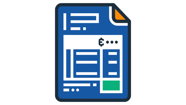 Abstract blue document file icon with orange tab and green square representing digital data analysis report