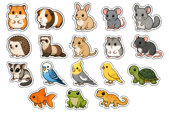 Adorable cartoon small pets collection isolated on white background vector illustration