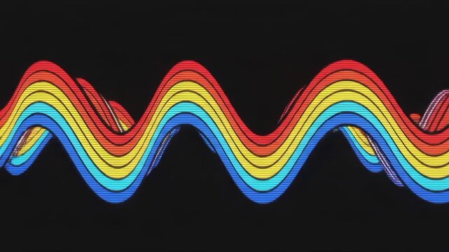 Vibrant wavy lines in red, yellow, blue on black background