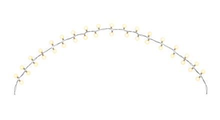 Naklejka premium Curved strand of warm glowing festive string lights isolated on a professional transparent background for holiday design projects