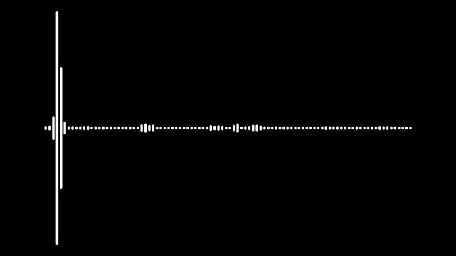 Waveform audio spectrum animation sound musical beat frequency bars speaker volume pulse microphone voice podcast listening radio player dynamic equalizer, black screen 4k loop