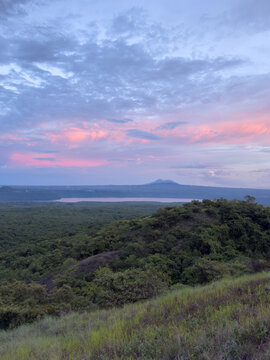 Green Nicaragua landscape on dusk sky background