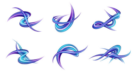 Naklejka premium Set of abstract fluid wave shapes in blue and purple gradients isolated on a transparent background for modern digital design projects