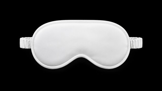 Comfortable white sleep mask with elastic band isolated on black background