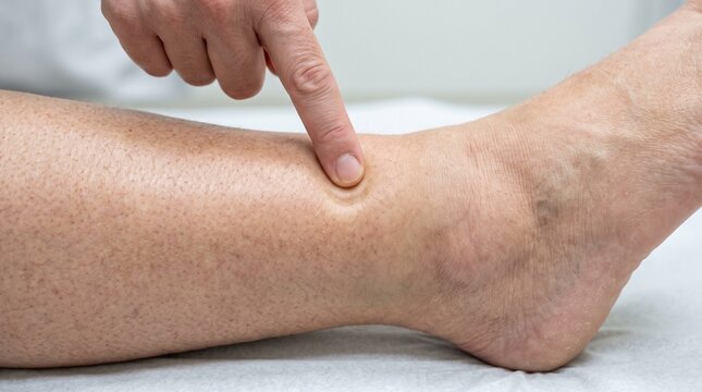 Pitting Edema Showing Indentation on Lower Leg During Clinical Examination