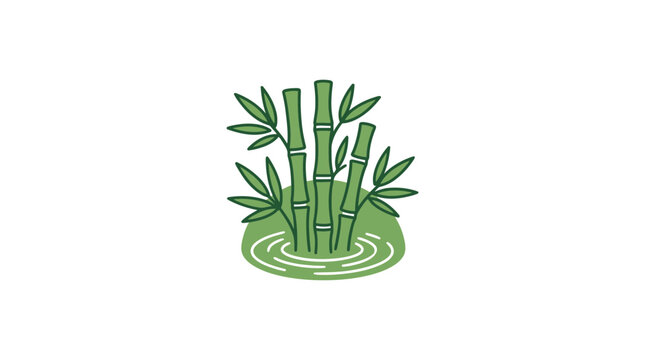 Stylized Green Bamboo Stalks Growing in a Small Pond Illustration for Nature and Wellness Concepts