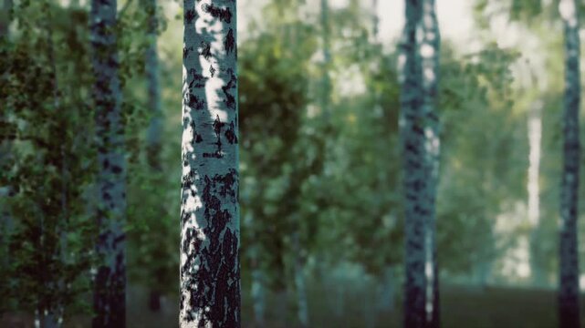 Detailed birch bark texture with soft bokeh, peeling layers, lichen accents and tactile surface captured in shallow depth for natural study and background use