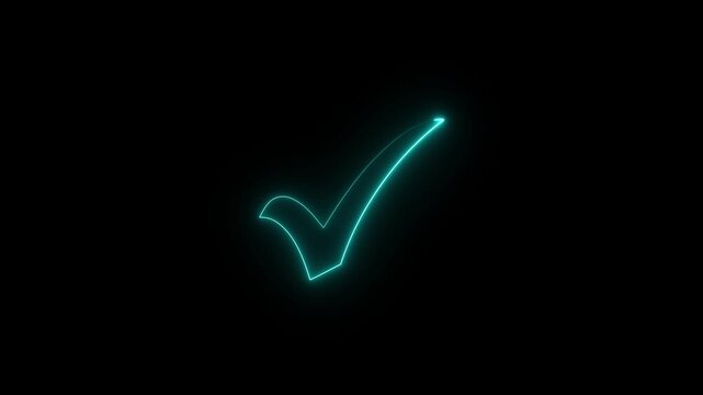 Check mark icon neon . check mark animation motion. Animated tick mark icon animated on a black background.4k video