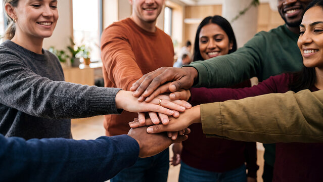 Business team putting hands together perfect for corporate unity concepts and successful partnership ideas