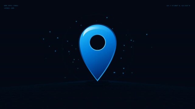 Digital map location pin with hud interface data overlay navigation