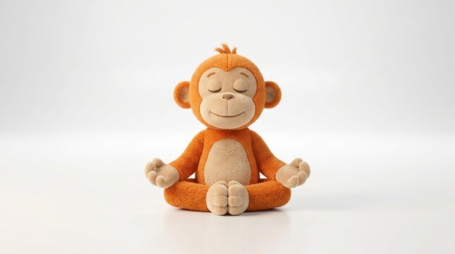 Cute cartoon monkey meditating peacefully in a lotus pose on a white background