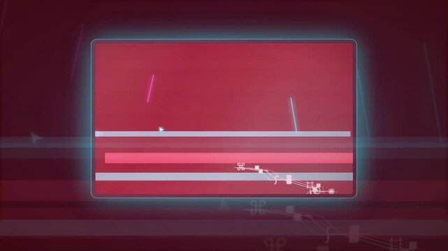 Abstract digital music visualization with glowing neon lines and musical notation on dark background