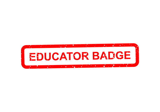 Red educator badge stamp with bold text illustration