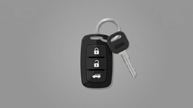 Modern car key fob with separate ignition key on a neutral gray background