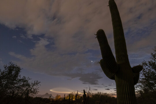 Sunset rocket launch over Arizona desert with 'jellyfish effect'