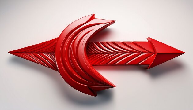 red 3d merging arrow symbolizing integration and synergy on white background