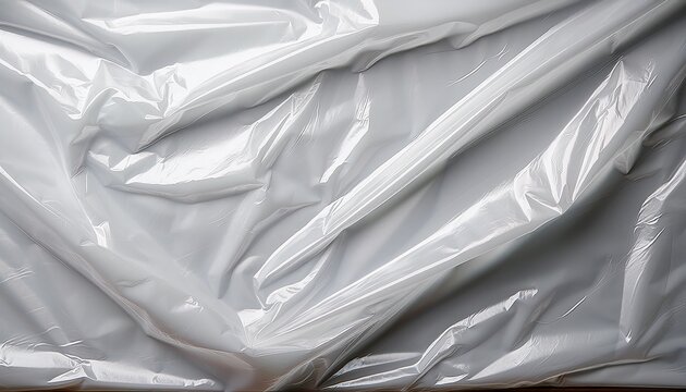 white crumpled plastic film texture background high key minimalist folded cellophane wrap