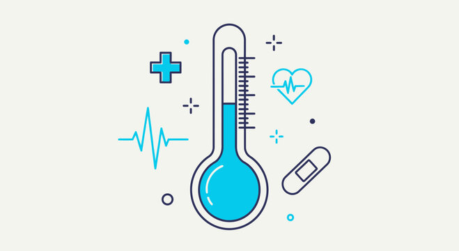 Medical Thermometer and Health Symbols Conceptual Illustration for Healthcare Designs