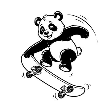 Cute panda bear riding a skateboard with motion lines