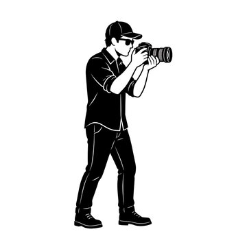 Photographer taking picture with camera outdoors