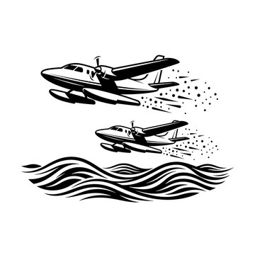 Two seaplanes flying low over wavy ocean