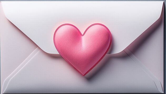 a pink heart on a white envelope