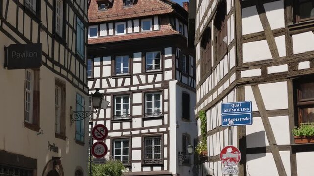 Typical alsatian half timbered buildings in the Petite France quarter of Strasbourg, France