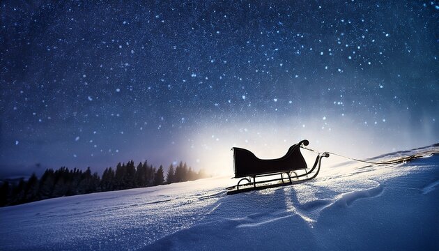 sleigh silhouette in snowy night