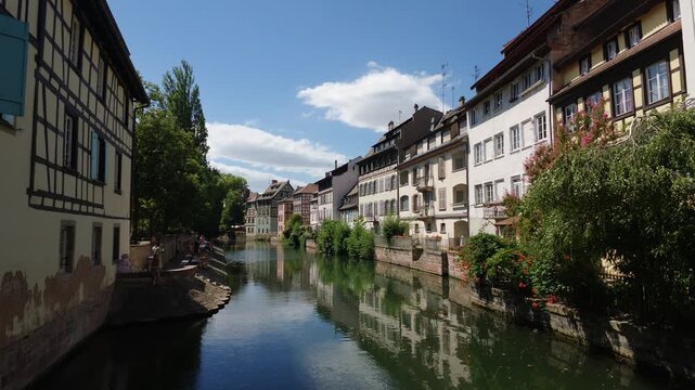 Famous Petite France quarter in Strasbourg, Alsace, with traditional half timbered houses
