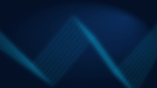 Abstract blue neon light lines forming zigzag pattern on dark background