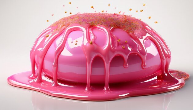 dripping glossy pink slime with glitter isolated on white background glossy pink caramel icing jelly or caramel icing for cake or donut