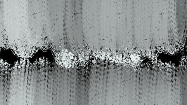 Abstract digital glitch art with black and white noise texture and data interference lines