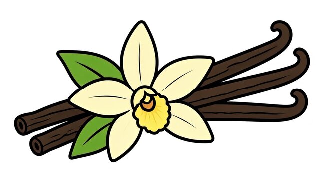 Vanilla Bean Flower and Pods - Stylized Vector Illustration
