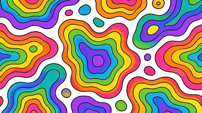Vibrant Psychedelic Rainbow Topographic Pattern Seamless Background