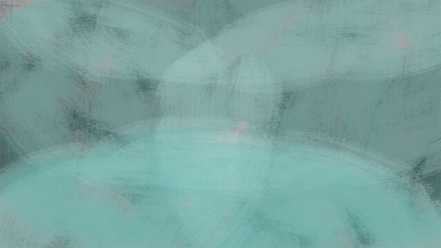 Abstract soft teal and blue paint texture with layered circle brush strokes