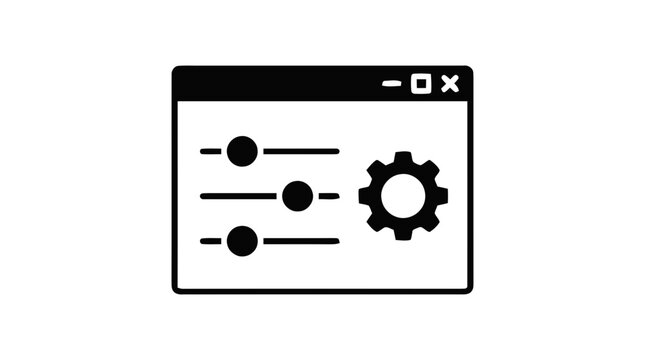 Vector illustration of settings window icon with sliders and gear on a transparent background