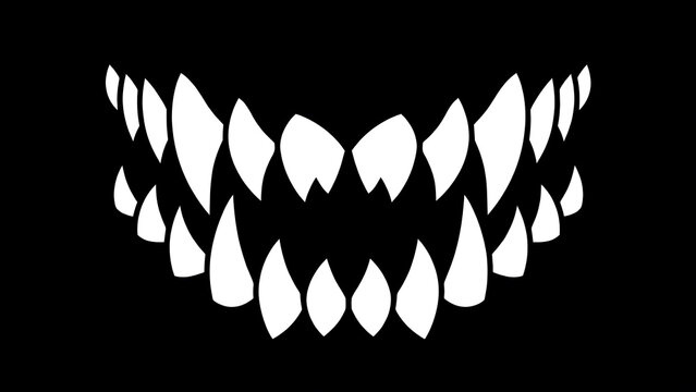 A scary illustration featuring sharp white monster teeth isolated on a black background perfect for a spooky halloween themed graphic design project