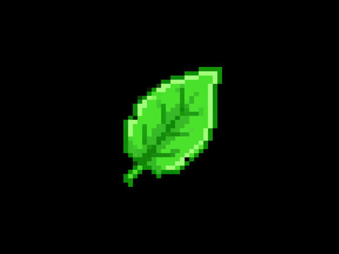 A single vibrant green pixel leaf, reminiscent of retro video game aesthetics AI generative