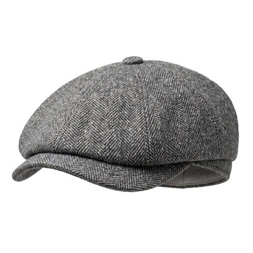 Classic grey herringbone pattern wool flat cap with cap with stylish grey on transparent background