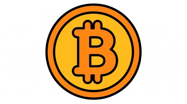 Bitcoin Symbol Icon: Golden Coin with 'B' Logo on White Background - Flat Design