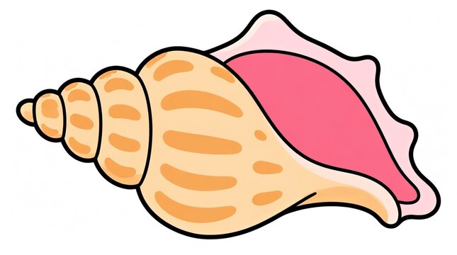 Cartoon Conch Shell with Pink Interior - Vector Illustration