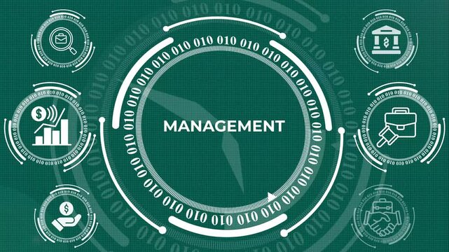 Digital Business Management HUD Interface Animation, Data Driven Business Management and Strategy Visualization, Advanced Business Operations and Financial Management Loop