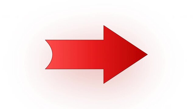 Red concave arrow sliding horizontally across white background for business presentations