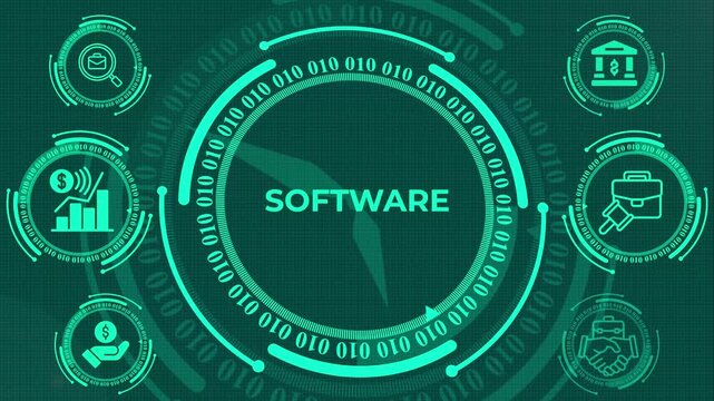 Digital Software Solutions for Business and Finance Concept, Fintech and Legal Software Interface with HUD Graphics, Digital Transformation and Software Engineering Concept