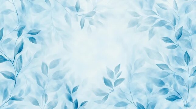 A soft blue background with delicate leaves creating a serene and calming atmosphere. Ideal for nature-themed designs or backgrounds.