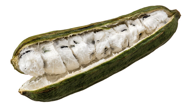 Fresh Open Ice Cream Bean Pacay Pod Isolated on Transparent Background