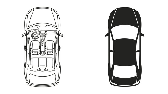 Vector illustration of car top view interior and exterior on a transparent background