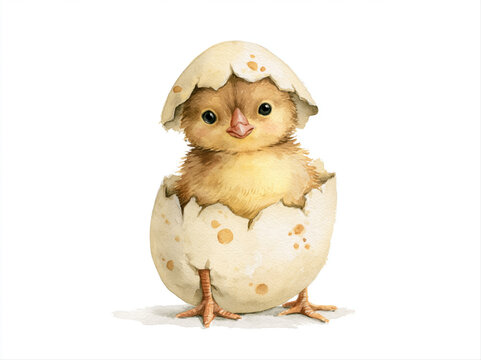 A cute fluffy chick just hatched from its egg, looking curious with its big eyes AI generative